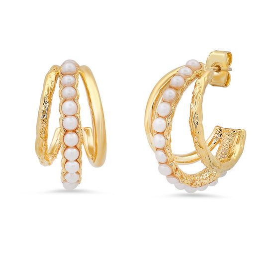 Pearl Trio Hoop Earrings