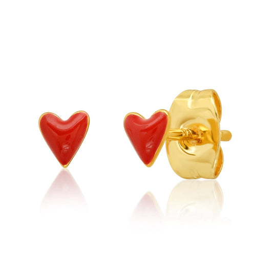 Red Enamel Mini Heart Studs