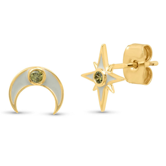 Star/Moon Mismatched Enamel Studs