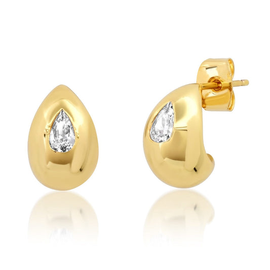 Tear Shaped Huggie with Embedded CZ Stone