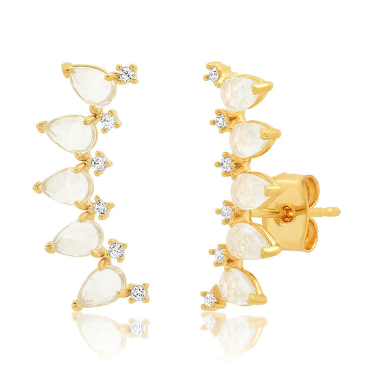 Teardrop Stone & Cz Crawler Earrings