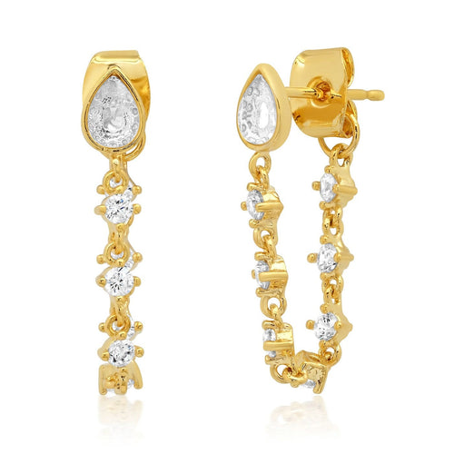 Teardrop Stud With Cz Studded Chain Detail