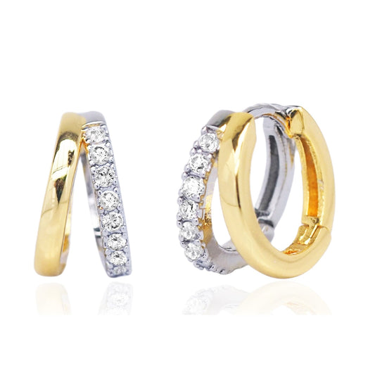 Two Tone CZ Pavé Huggie Hoops