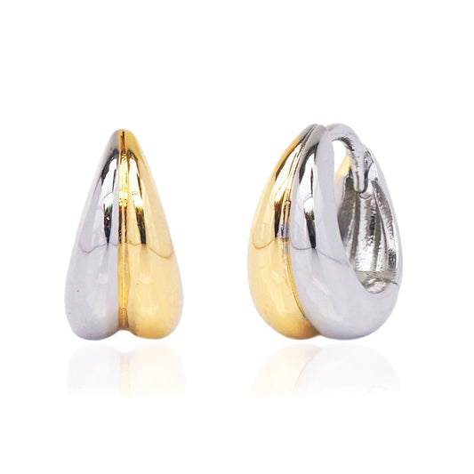 Two-Tone Polished Puff Huggie Earrings