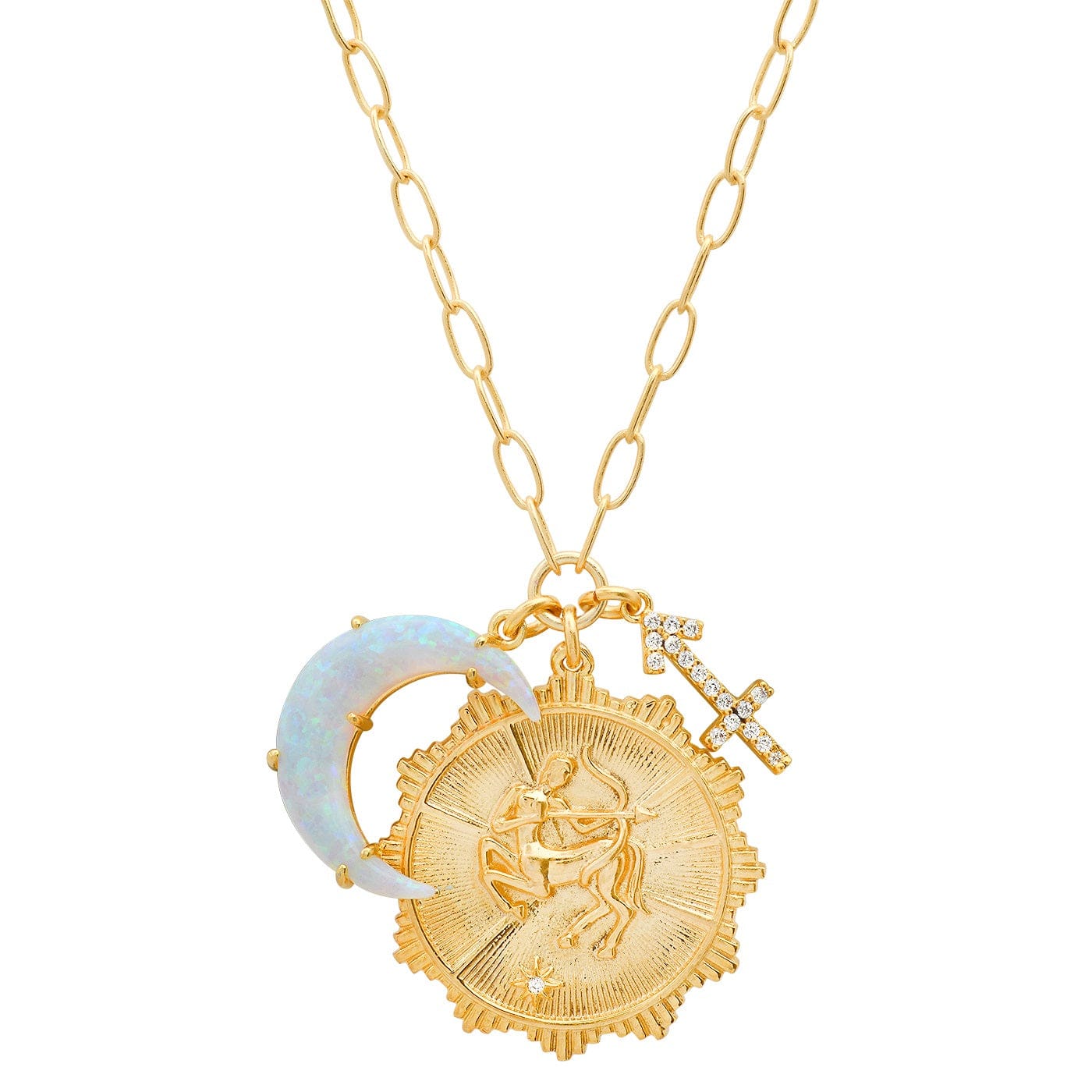 Opal Crescent Zodiac Charm Pendant Necklace