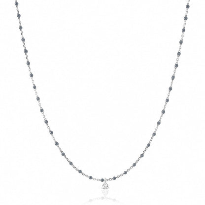Sterling Silver Enamel Beaded Necklace With CZ