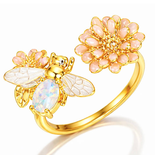 Bee & Flower Open Ring