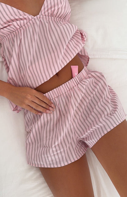 Sleepy Head Pyjama Shorts Pink/Grey Stripe