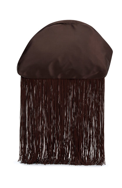 Xena Fringe Clutch Bag Dark Chocolate Satin